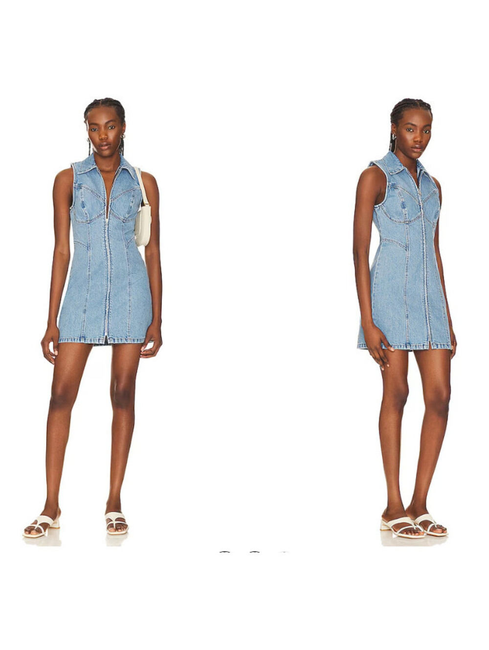 Grlfrnd Selena Denim Mini Dress High Point Blue Sleeveless Full Zip XXS $255